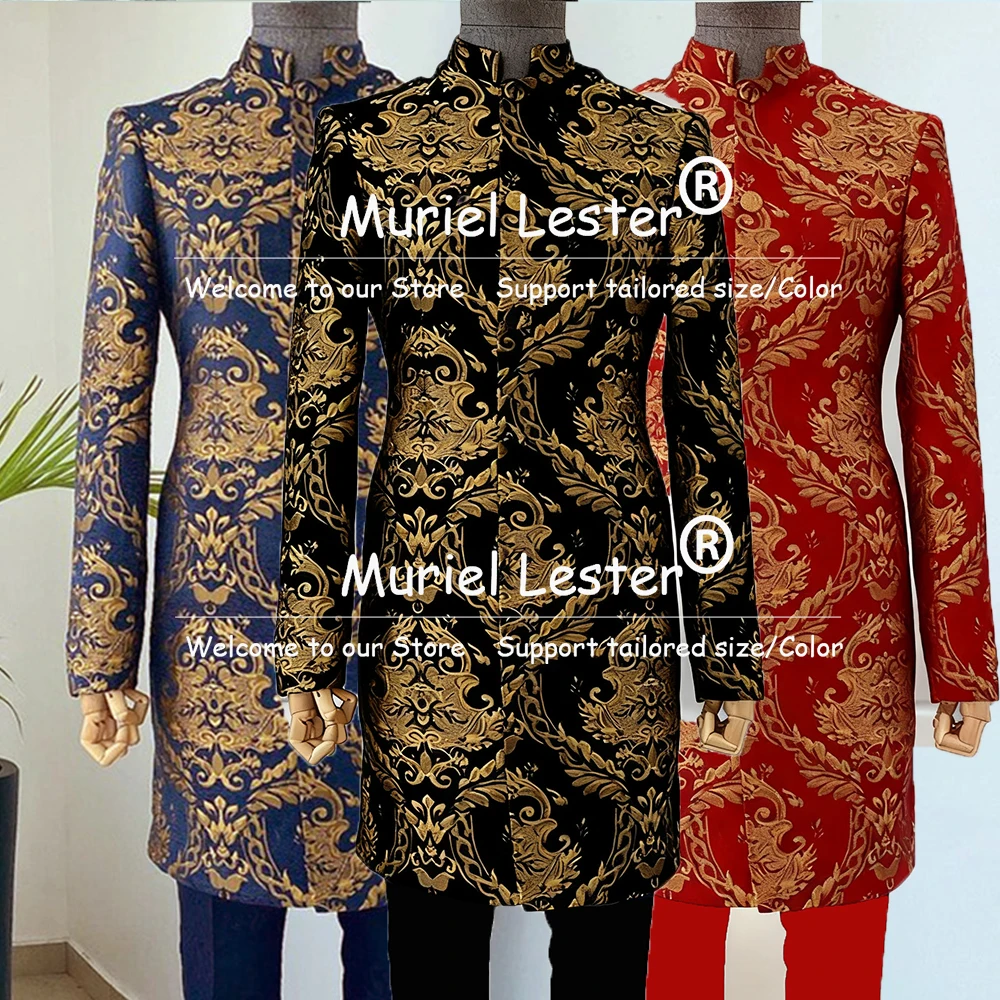 

Винтажные жаккардовые мужские костюмы, комплекты из 2 предметов, однобортная верхняя одежда для выпускного вечера, пиджаки, длинные индивидуальные мужские деловые вечерние смокинги для жениха