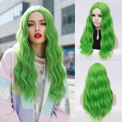 MSIWIGS Wavy Synthetic Wigs for White Black Women Long Green Middle Line Red Wig Cosplay Heat Resistant Pink Rose Net