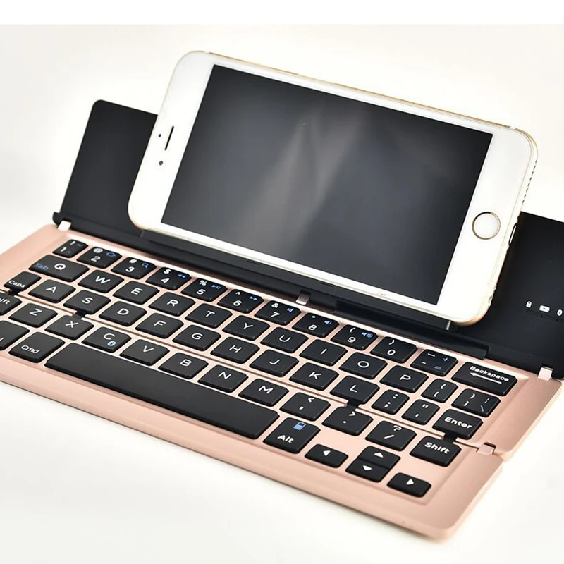 Imagem -02 - Teclado Compatível com Bluetooth Dobrável Universal para Computador Tablet Suporte Suporte para Telefone sem Fio Metal Keyobard 58 Chaves