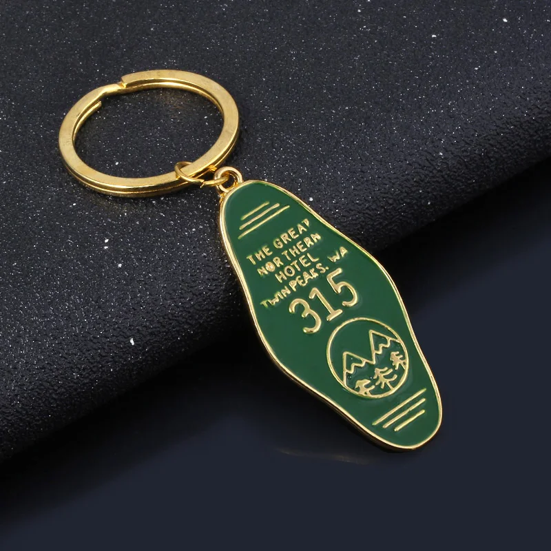 Tv Show Twin Peaks Key Chain Metal Green Enamel The Great Northern Hotel Room # 315 Keychains Women Men Gift Jewelry