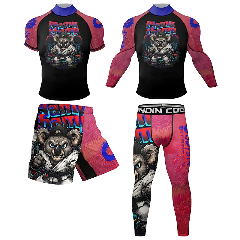 

Cody Lundin Высококачественный мужской комплект с мультяшным животным принтом Grappling Dtight, влагоотводящий комплект MMA BJJ, спортивный комплект из 4 предметов