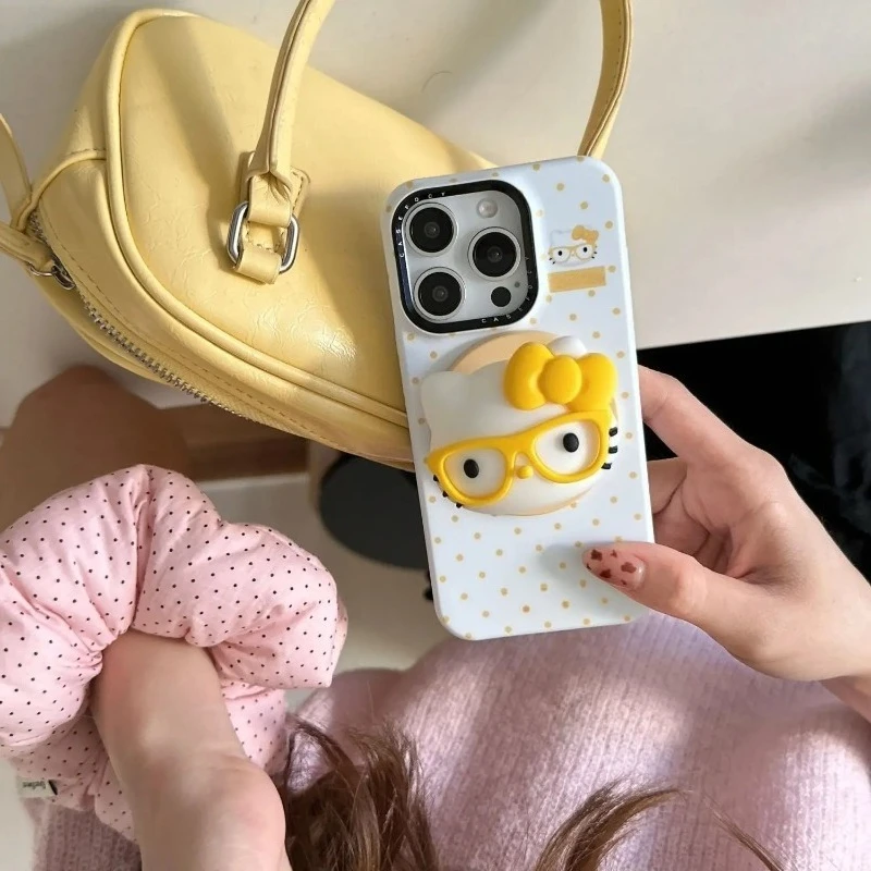 Koreaanse Leuke Hello Cartoon voor Magsafe Magnetische Telefoon Griptok Grip Tok Stand voor IPhone Opvouwbare Draadloze Lading Case Houder Ring