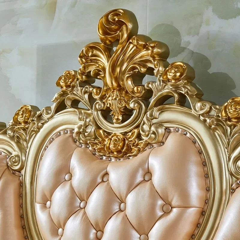 إطار سرير مزدوج مرتفع مقاس كوين تصميم مريح ذهبي فاخر لأثاث غرفة المعيشة