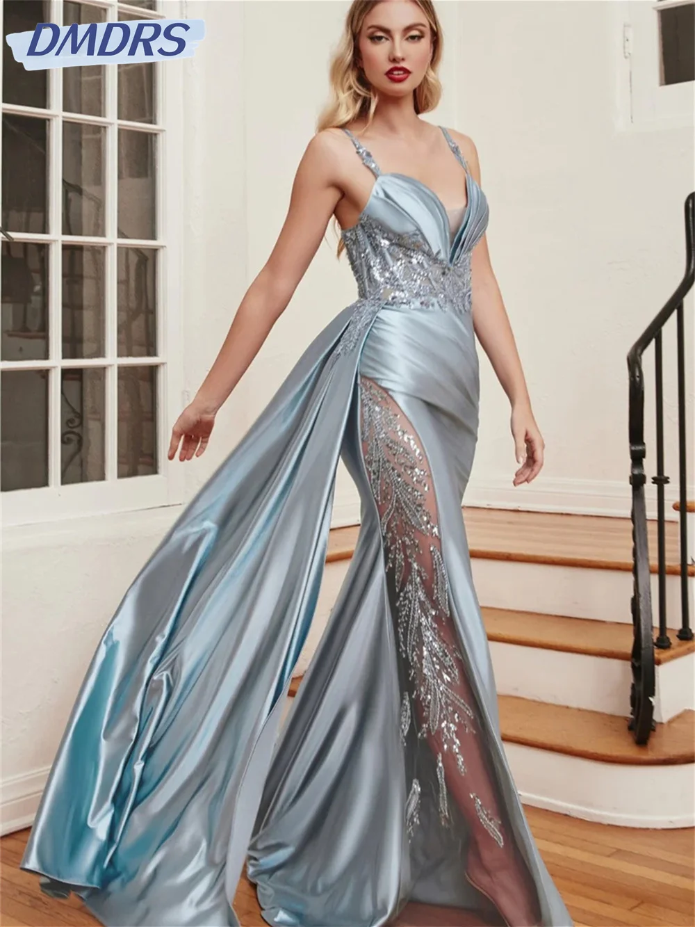 Sexy Deep V Neck Prom Dress 2024 Classic Satin Evening Dress Elegant Sequined Floor-length Bridal Gown Vestidos De Novia