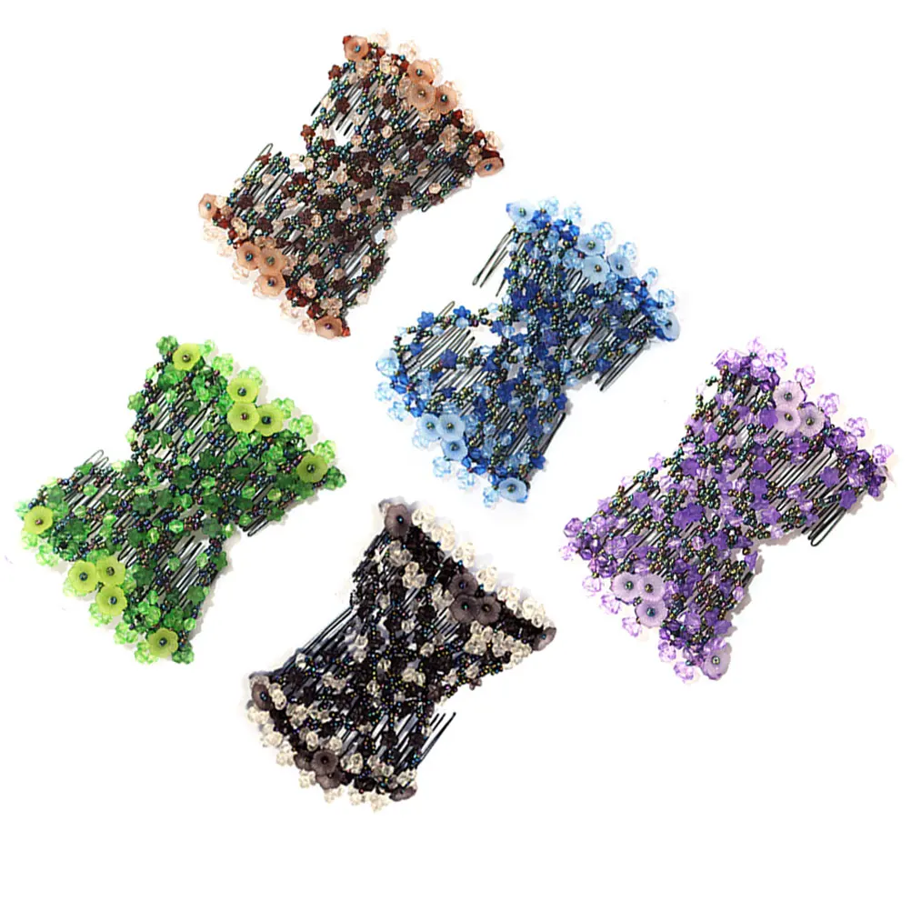

5pcs Hair Bun Maker Combs Elastic Beaded Comb Set Stylish Decorative Hairstyles Women Double Hair Tools Accessories