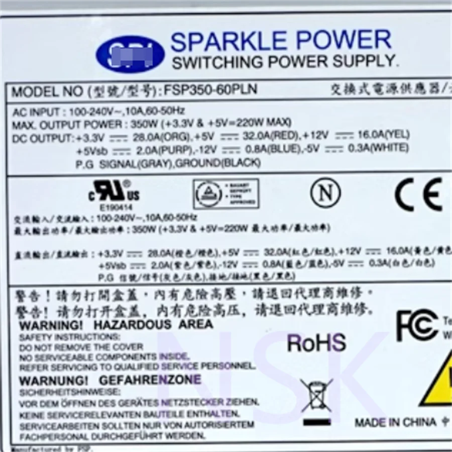 Imagem -03 - Fonte de Alimentação Industrial do Equipamento do Controle Fonte de Alimentação do Computador do Desktop Fsp35060pln 350w 5v