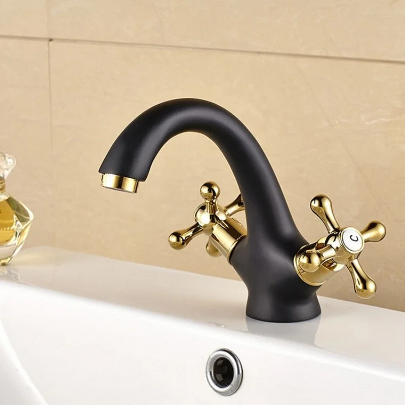 

Modern Style Basin Faucet Golden Bathroom Faucet Copper Hot and Cold Dual-Purpose Lavotory Faucet Double Handle Basin Faucet