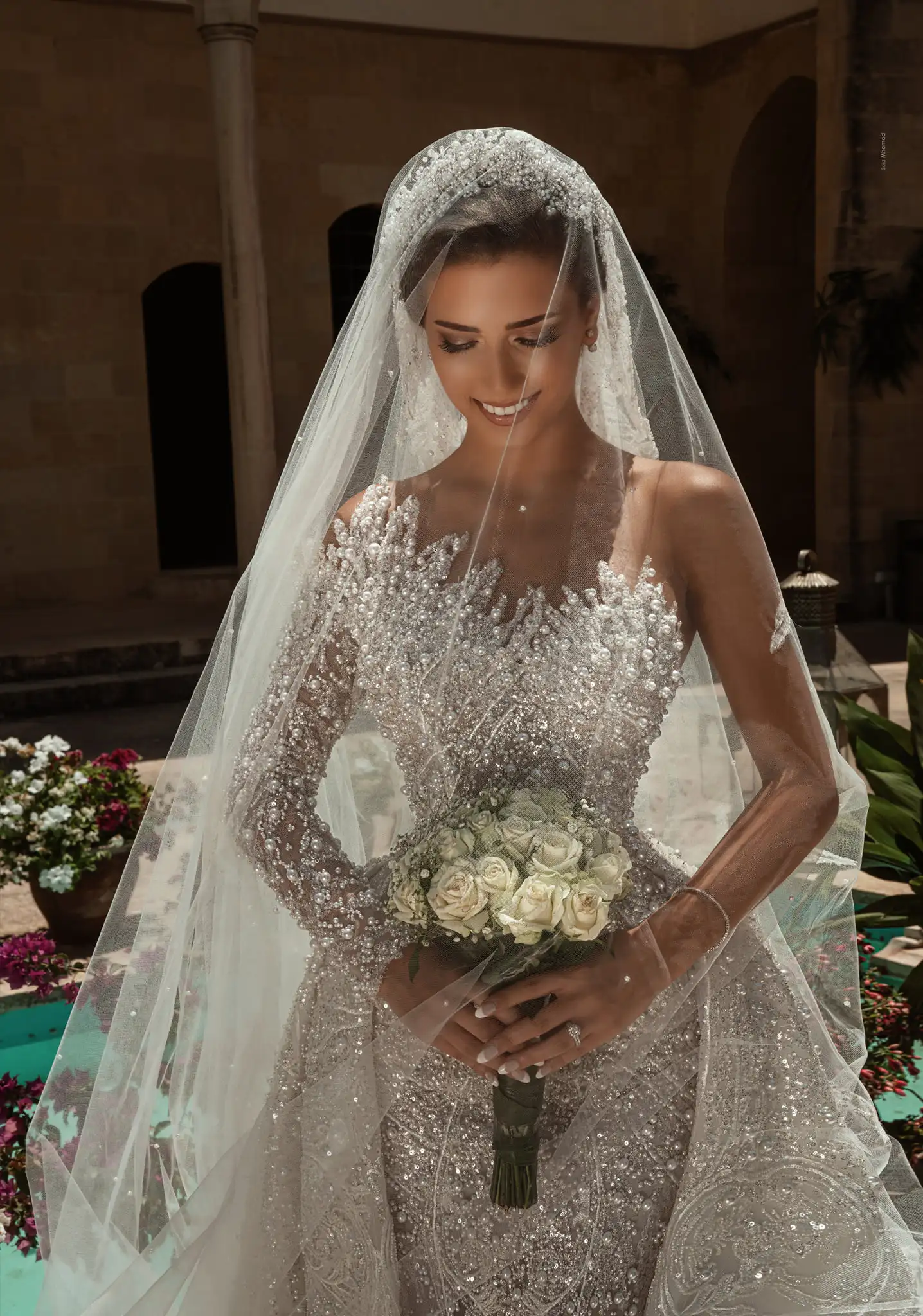 Modest Pearls Mermaid Wedding Dress One Shoulder With Detachable Train Bridal Gowns Custom Made Crystals Sequin Vestido de novia