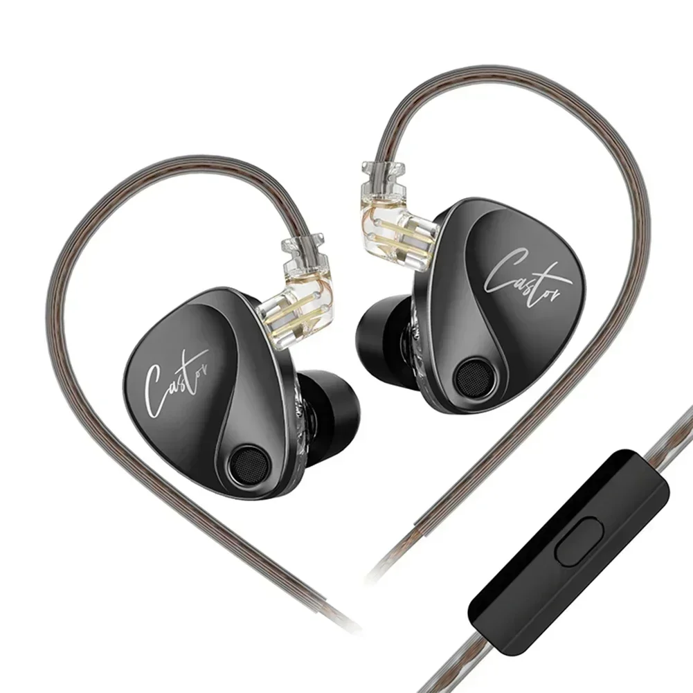 KZ Castor Fones de ouvido intra-auriculares com fio HiFi Cabo destacável 2 Fones de ouvido com armadura balanceada ajustável dinâmica com microfone