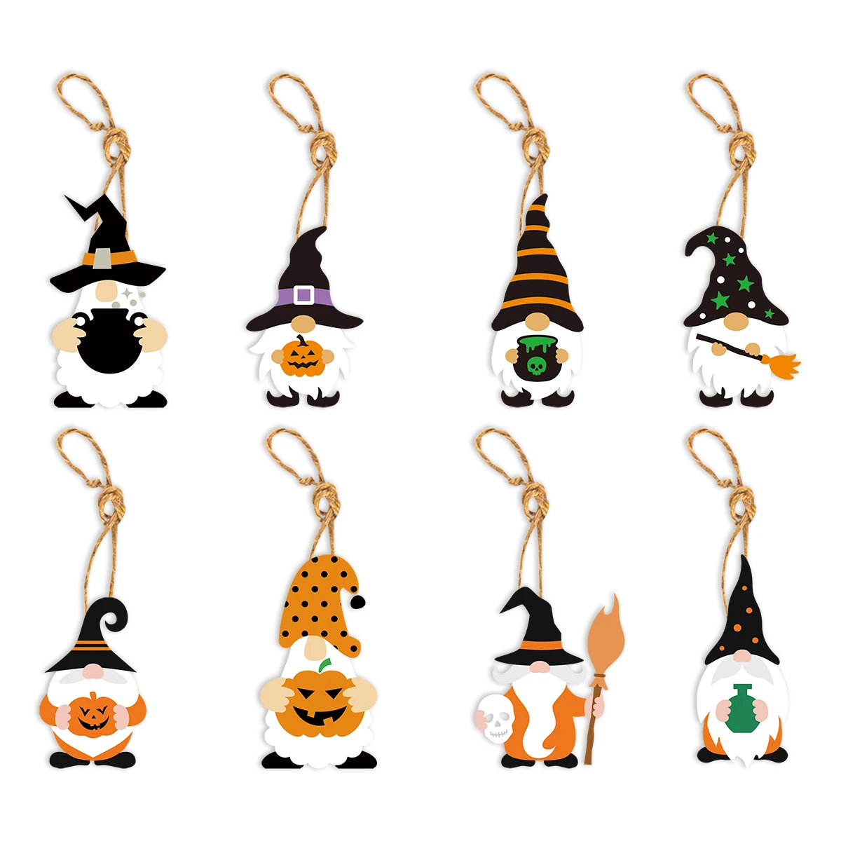 8pcs Halloween Tree Ornaments paper Pumpkin Ghost Witch Hat Pendant Hanging Sign with Rope Halloween Party Home Decor gifts tag