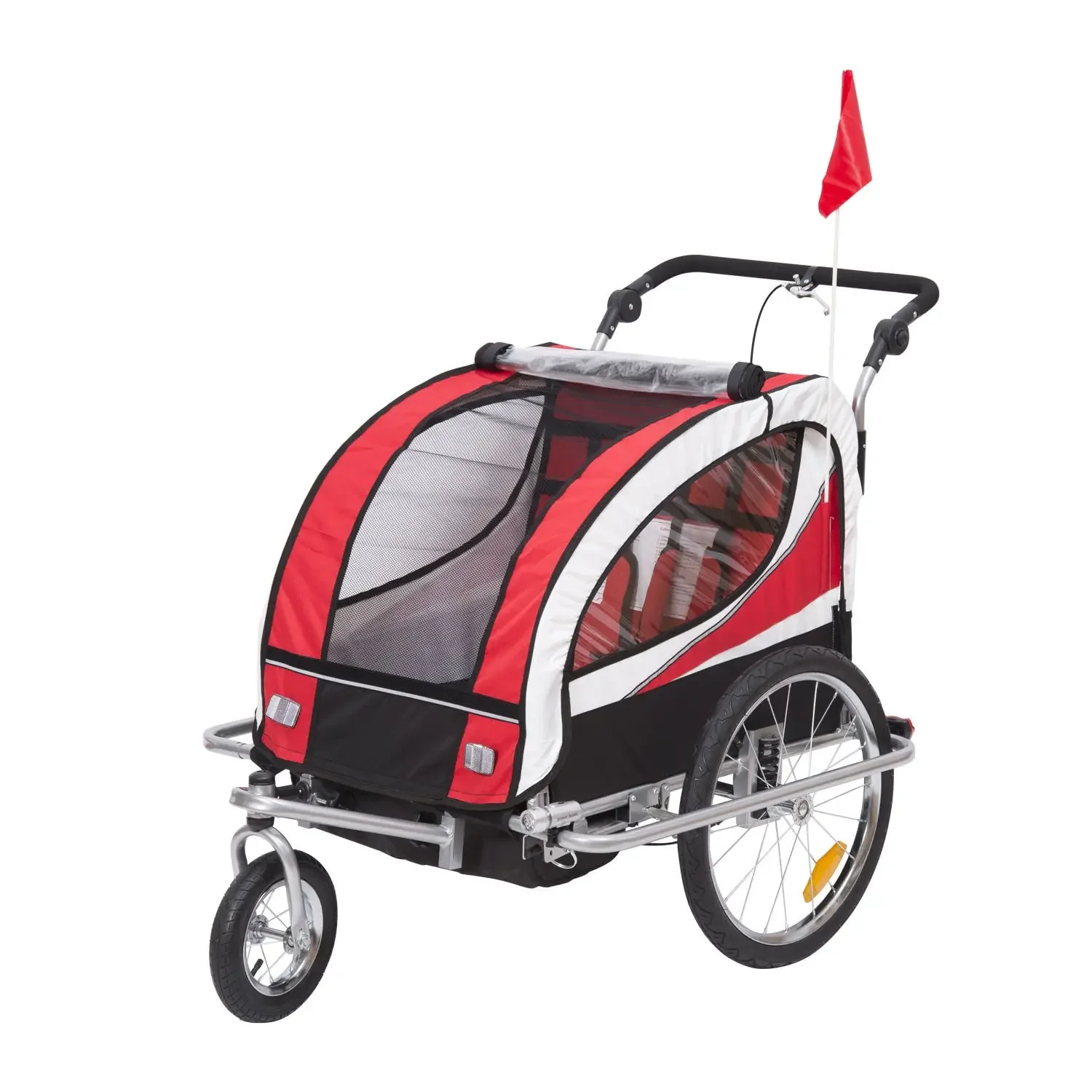 

2-In-1 Double Child Two-Wheel Kids Bicycle Trailer, Stroller and Jogger with 2 Safety Harnesses