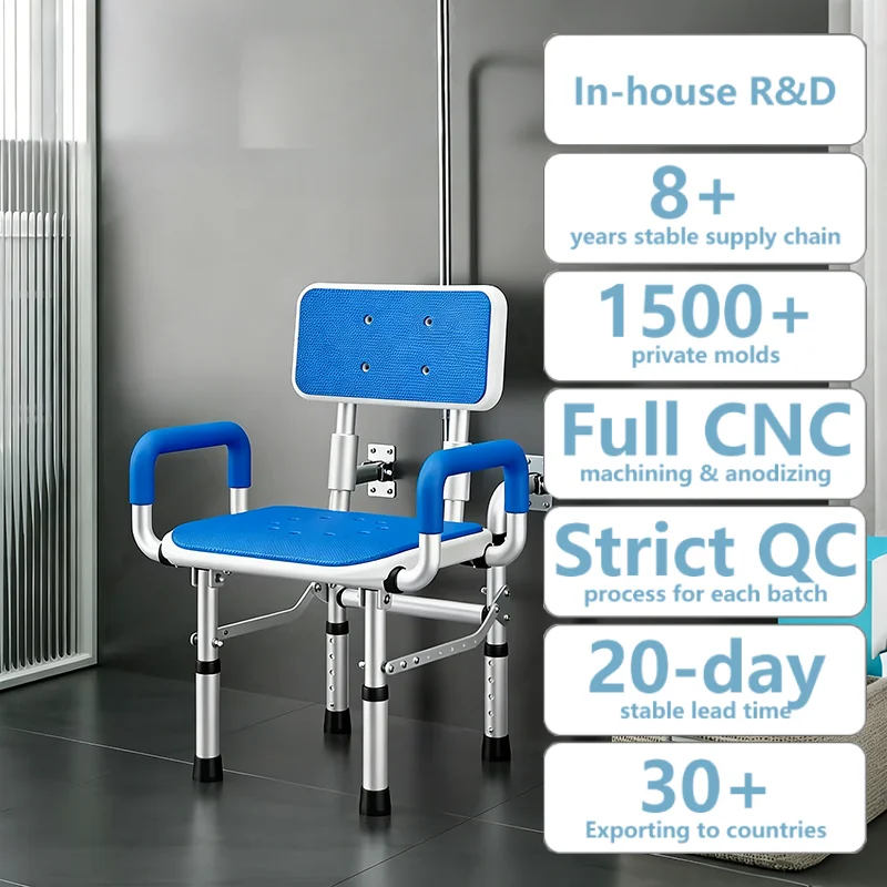 Simplywalk Aluminum Alloy 136KG Bath Shower Chair Wall Mounted Toilet Senior People MDR CE Certification  Customization