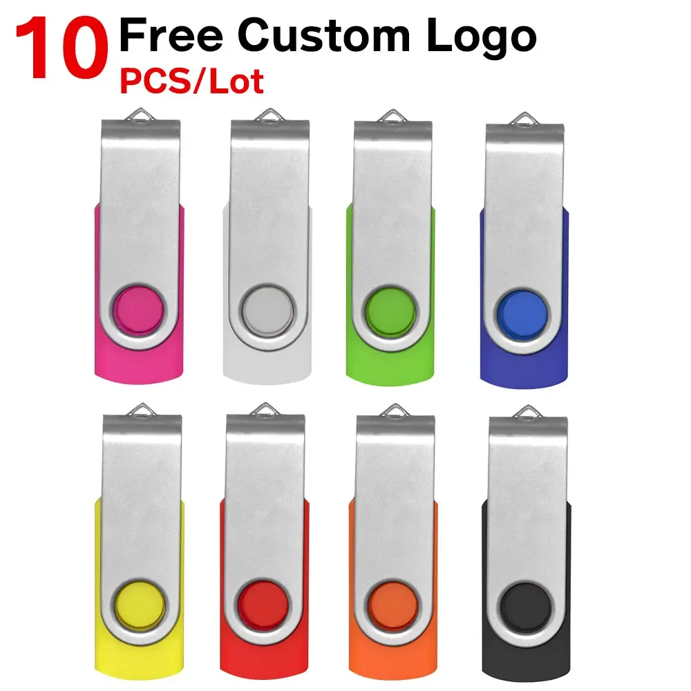 10Pcs/Lot Custom Logo Metal Clip Memoria Usb2.0 Stick 128GB 4GB 8GB 512MB Cle Usb Flash Drive 32GB 16GB Pendrive Cle U Disk Gift