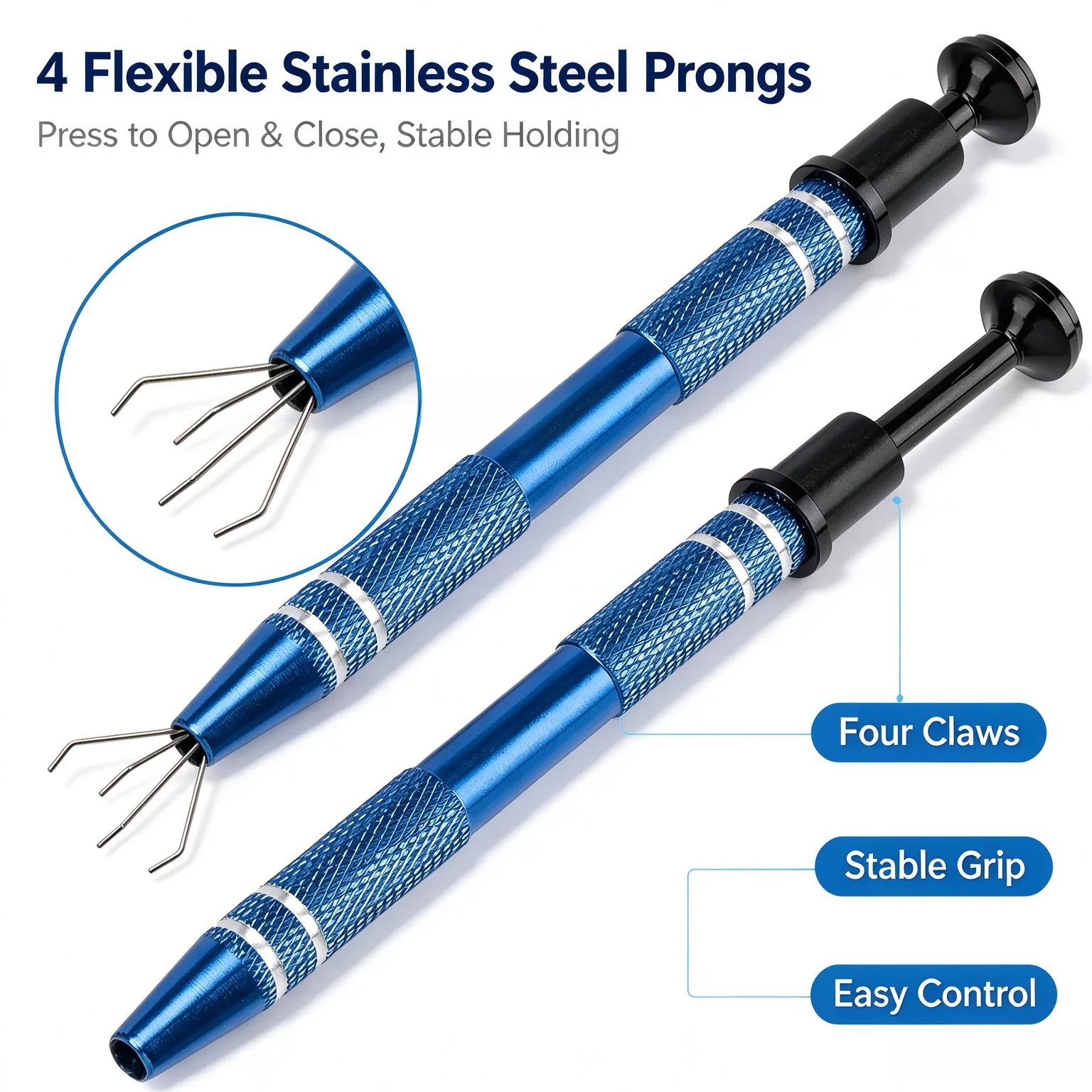 4-Claw Pick Up Tool IC Chip Grabber Pen Stainless Steel Four Prongs Small Parts Picker for Electronic Component SMD Repair Jewel