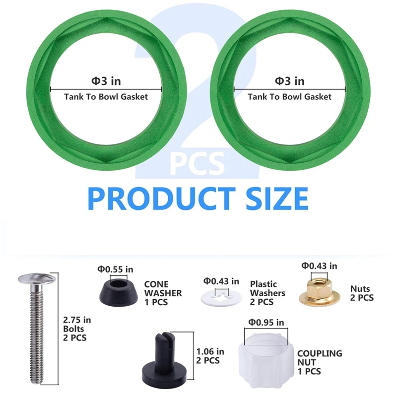 ชุดเปลี่ยนห้องน้ําภายในถัง, ปะเก็นถังส้วม 3 นิ้ว 2 แพ็ค, สลักเกลียวและชิ้นส่วนที่จําเป็นอื่น ๆ สําหรับ AS 738756 -0070A