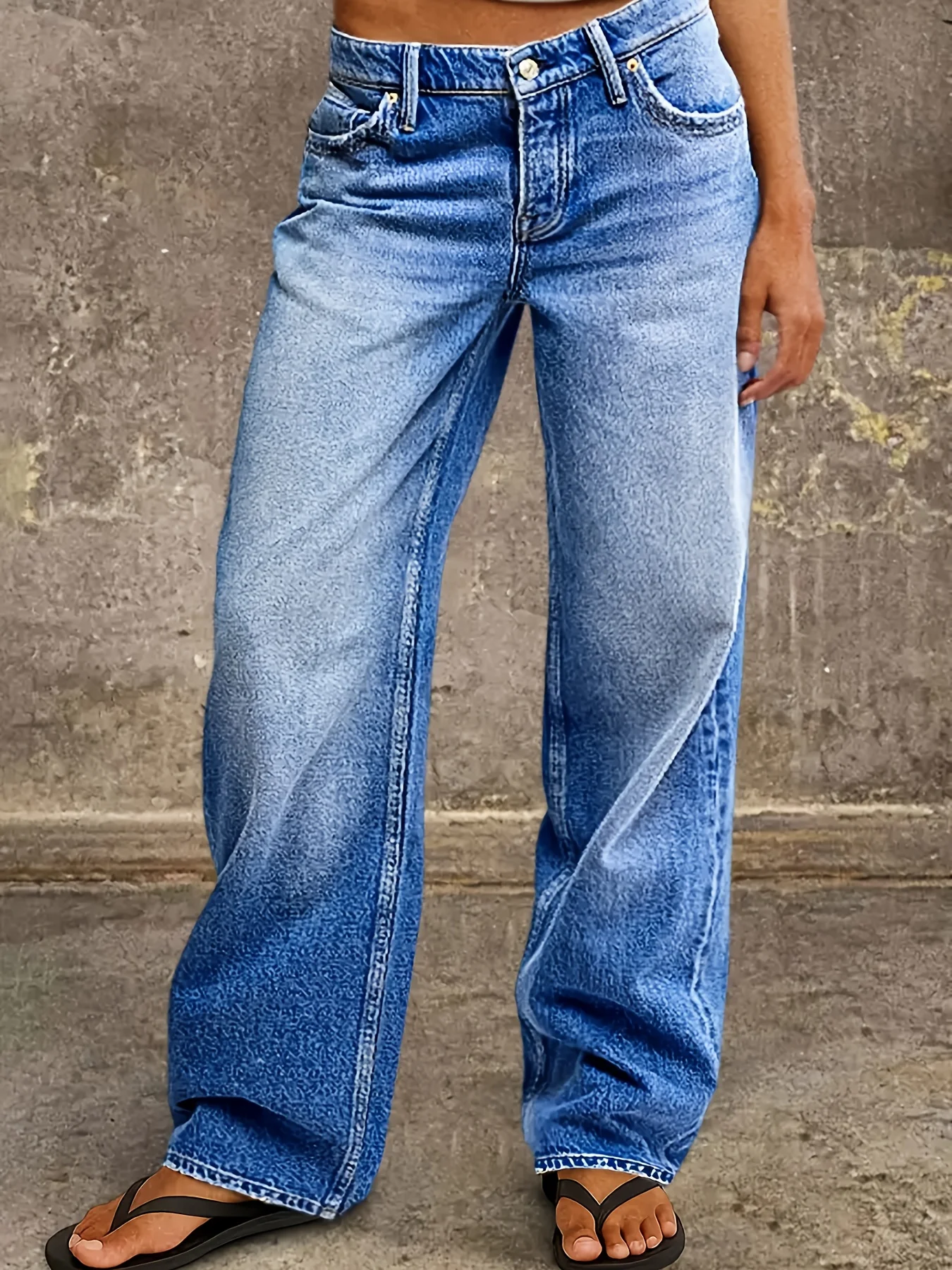 

Осенние и зимние женские джинсы, свободные прямые повседневные брюки с широкими штанинами, универсальные эластичные свободные брюки синего цвета, женские джинсы и одежда