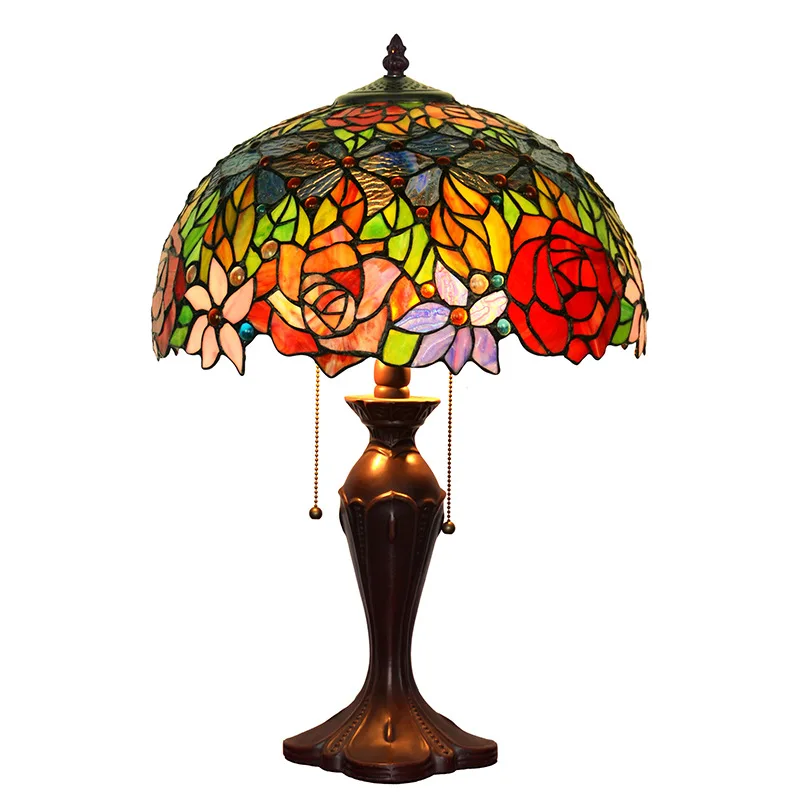 

16 inch rose retro warm bedroom bedside table lamp glass creative handmade