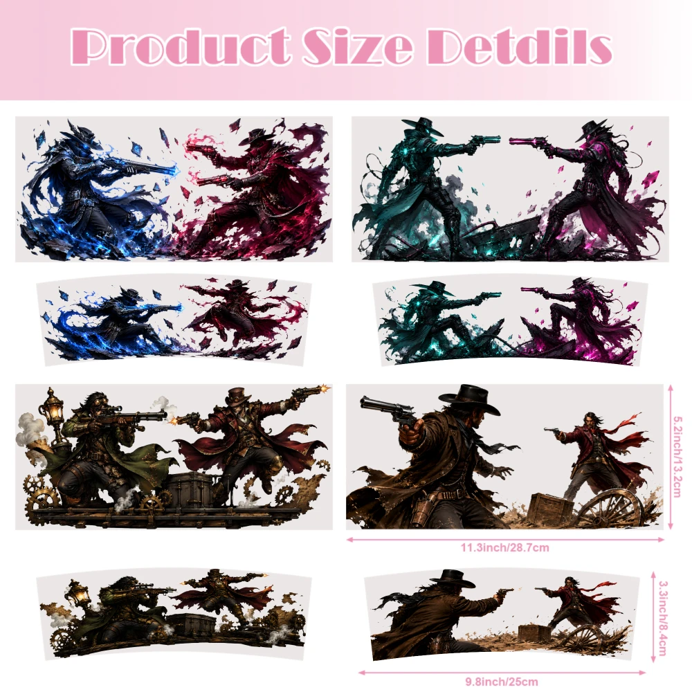 4 Sheets Western Duelists UV DTF Stickers for 40oz Tumblers Tumbler Jars Wrap Transfer Paper Waterproof DIY Cup And Mug
