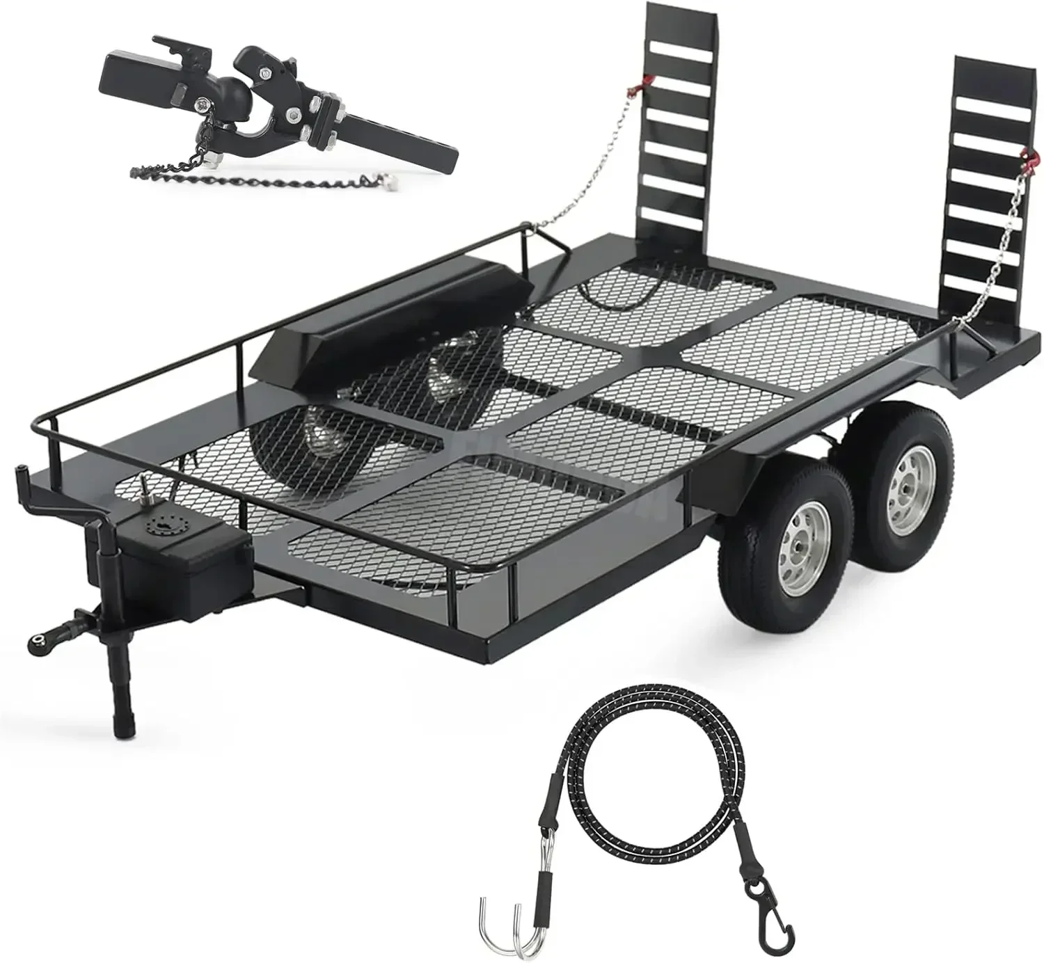 Metal Builder Kit 1/10 RC Trailer with Hitch Mount Receiver & Hauling Ropes for Crawler Cars Axial SCX10 D90  TRX4 TRX6 Redcat