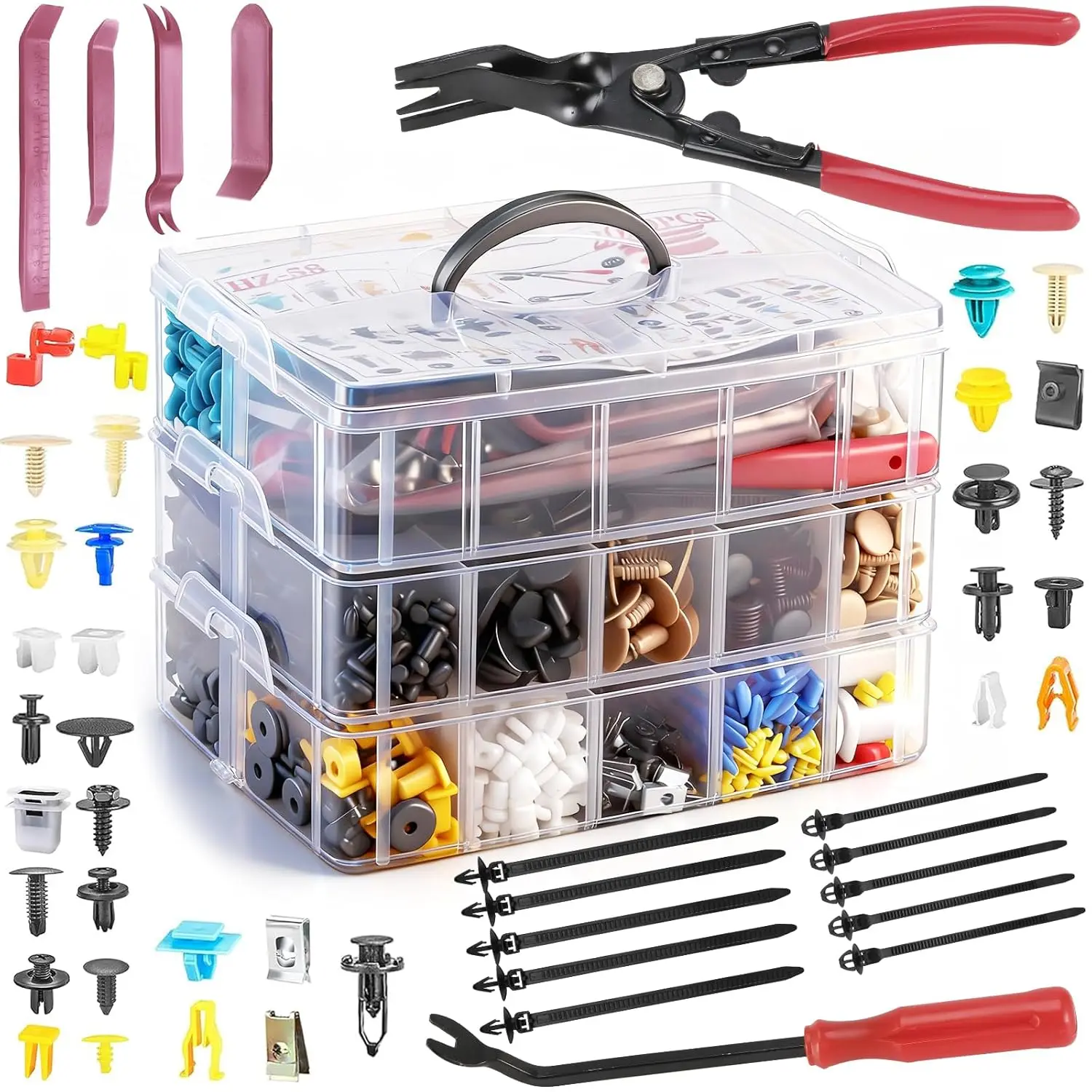 

2080PCS Auto Retainer Clips Kit with Plier, Trim Tools & Organizer Box for Car Bumper, Fender Repair