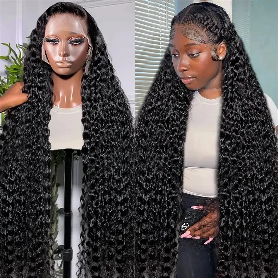 Perruque Lace Wig sans colle naturelle bouclée, Deep Wave, HD, 13x6, pre-plucked, sans colle, pour femmes, 30 40 pouces