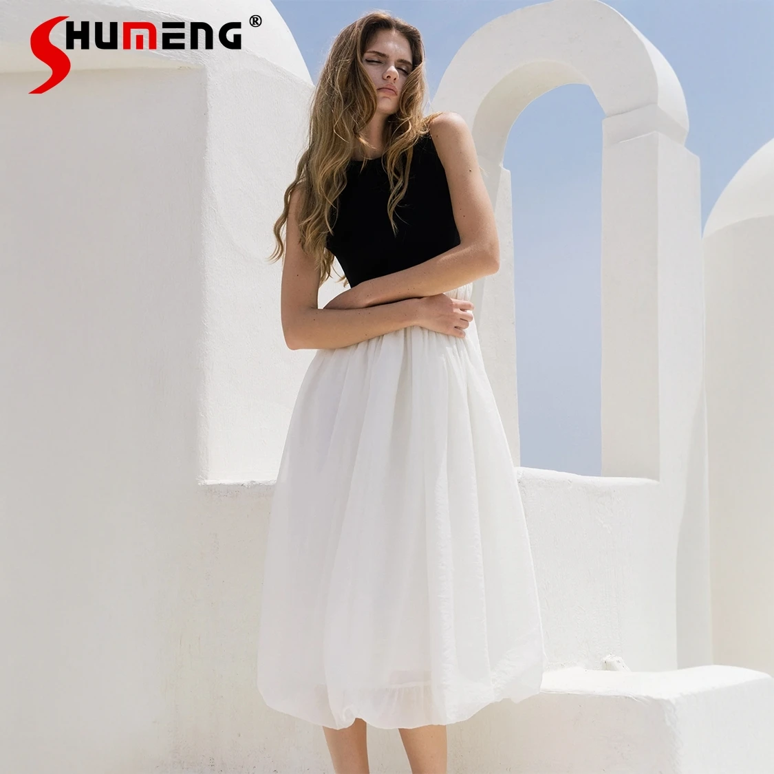 

Новинка 2023 года, элегантное французское длинное платье принцессы в балетном стиле, женское милое японское сетчатое вязаное платье феи без рукавов