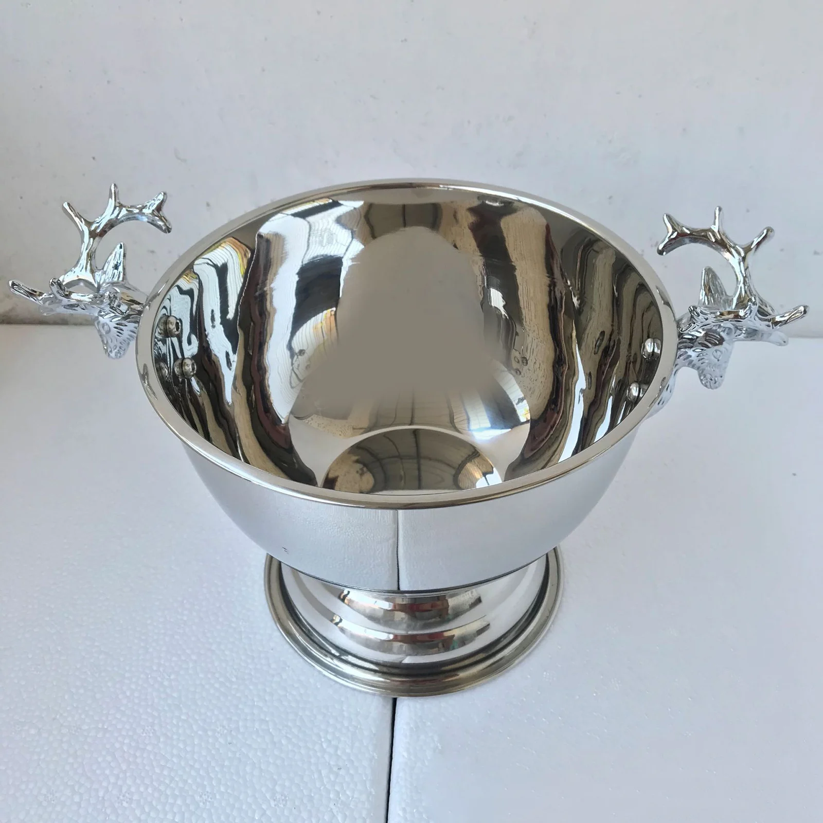 Stainless Steel Ice Bucket Double Deer Head Ear Champagne Bowl Wine Cooler Beer Ice Box Christmas Bar Kitchen Supplies