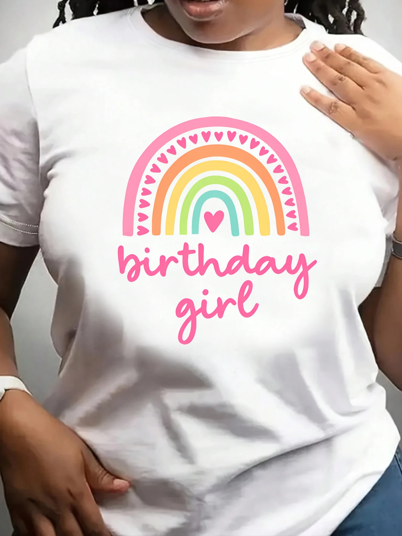 

【ZXH11194】Rainbow letter printed women's plus size round neck T-shirt summer casual short sleeved top street fashion versatile