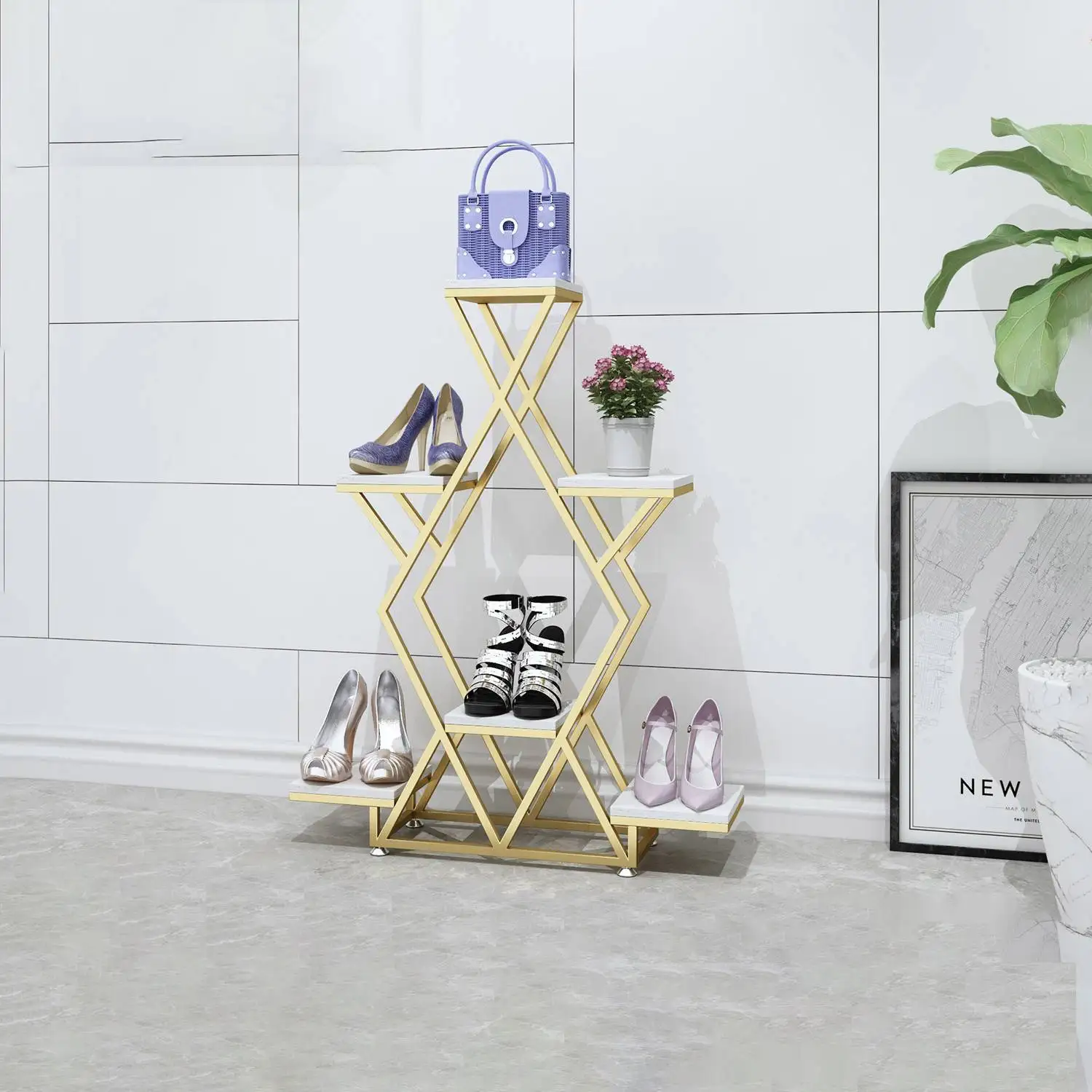 Retail High-end Luxury bag display stand Nesting Metal Counter Top Display Racks Table Shoe Racks Flower Stand