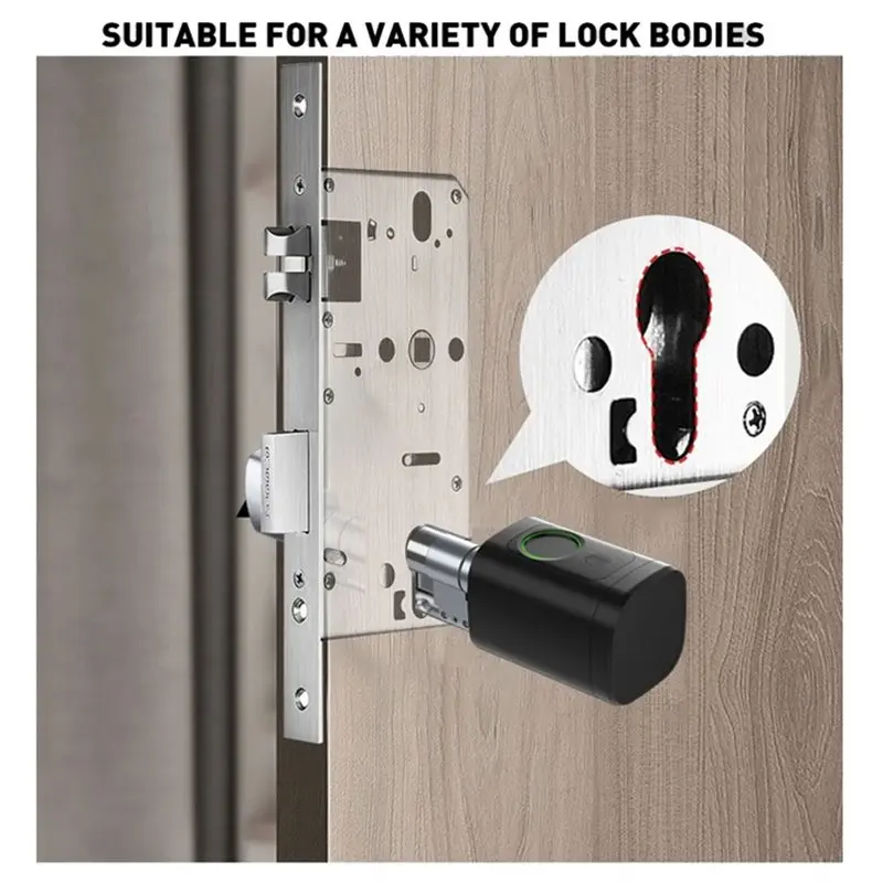 Tuya Bluetooth Enabled Fingerprint Cylinder Electronic Smart Door Lock Digital Code Key Card Remote Control 60-90Mm Adjustment-A