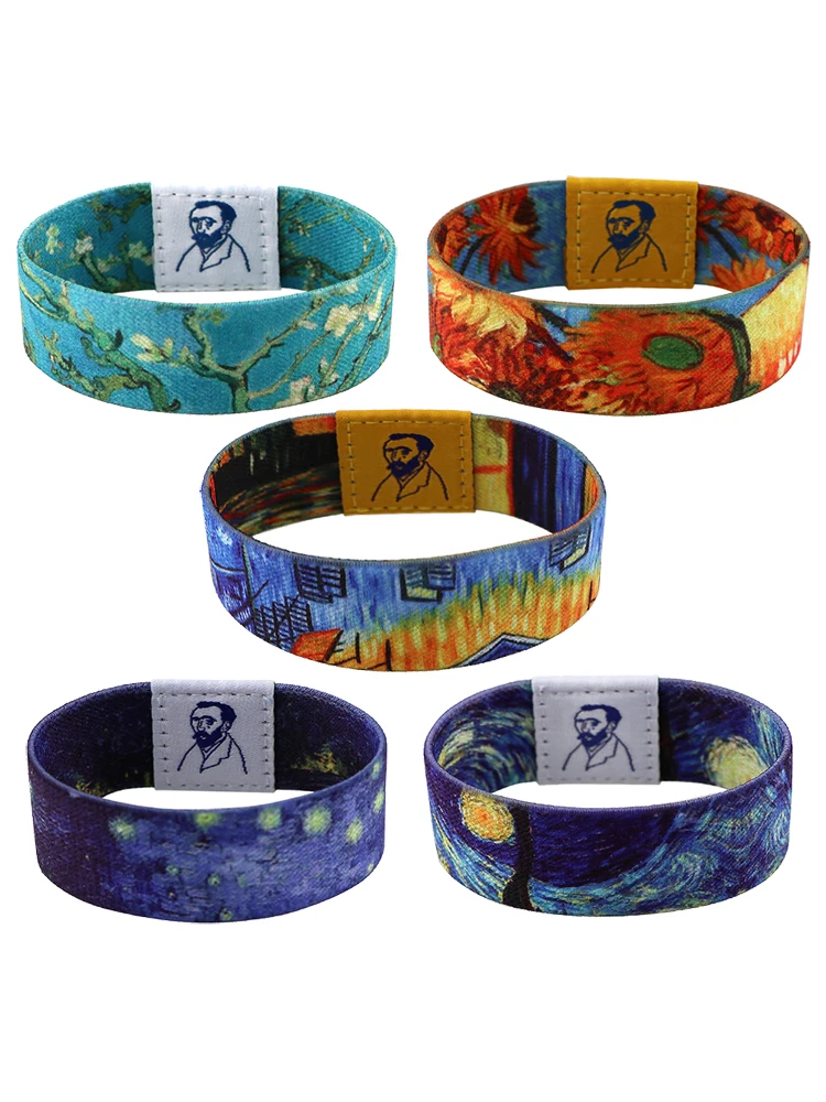 Classic Van Gogh Painting Styles Wide Band Bangles Armband Men Women Stretch Wristband Bracelet Fashion Accessories Gifts