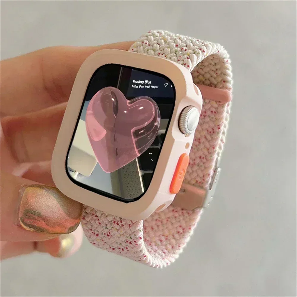 Candy Silicone Case+Strap For Apple Watch Series 9 8 7 45mm 41mm Band SE 6 5 4 44mm 40mm Nylon correa Strap iwatch Ultra 2 49mm image 2