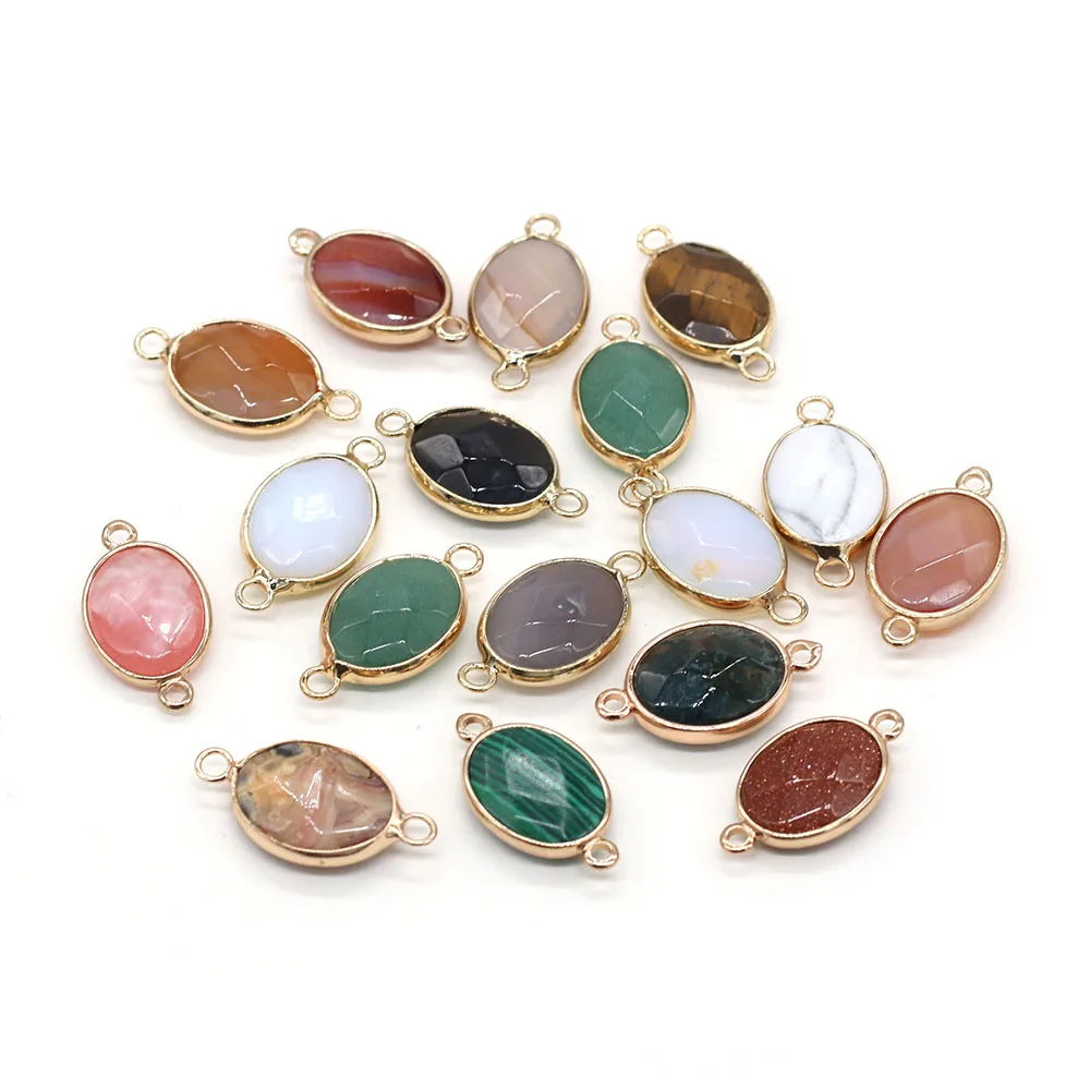 

1PC Natural Stone Exquisite Connector Crystal Agate Egg Shaped Faceted Pendant Charms for Jewelry Making DIY Necklace Bracelet