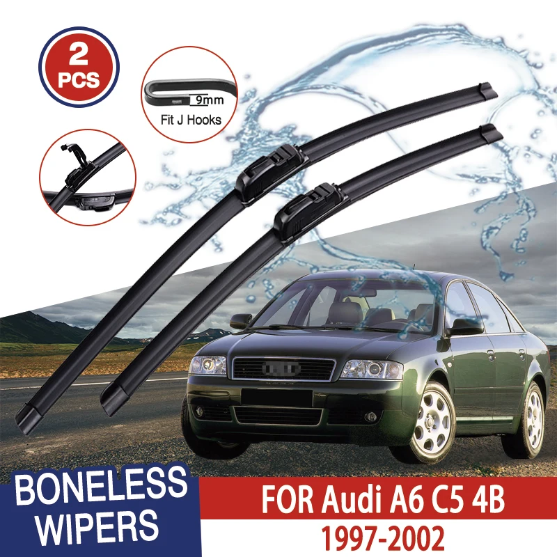 For Audi A6 C5 4B 1997-2002 Car Windshield Wiper U-type Soft Rubber Frameless Bracketless Car Wipers 22\
