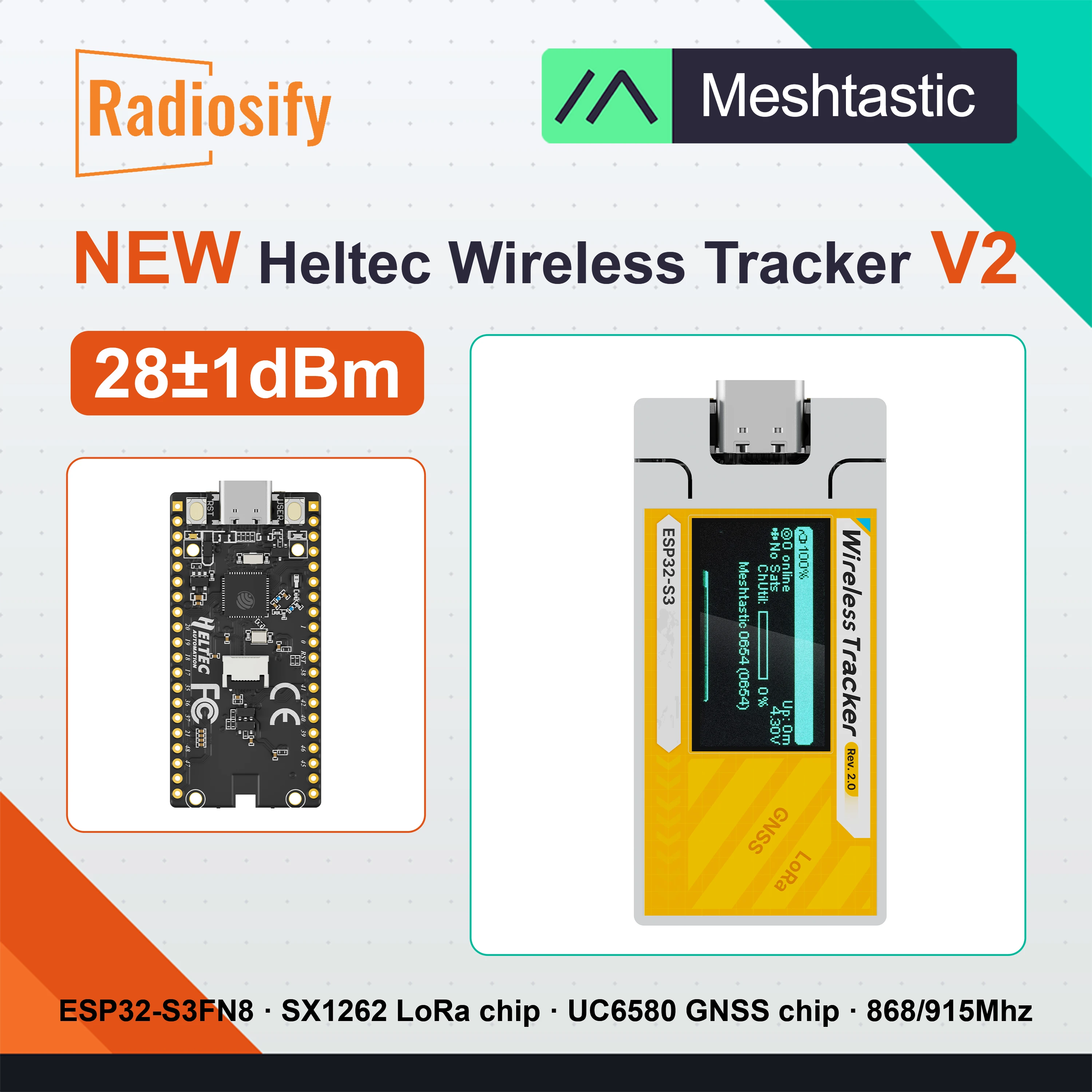 

Heltec Wireless Tracker V2 ESP32-S3 SX1262 28dBm LoRa Meshtastic MeshCore Bluetooth WiFi Development Kit