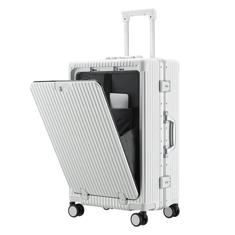 Multifunctional suitcase Front open boarding case PC aluminum frame password trolley case 20 inch universal wheel charging suitc