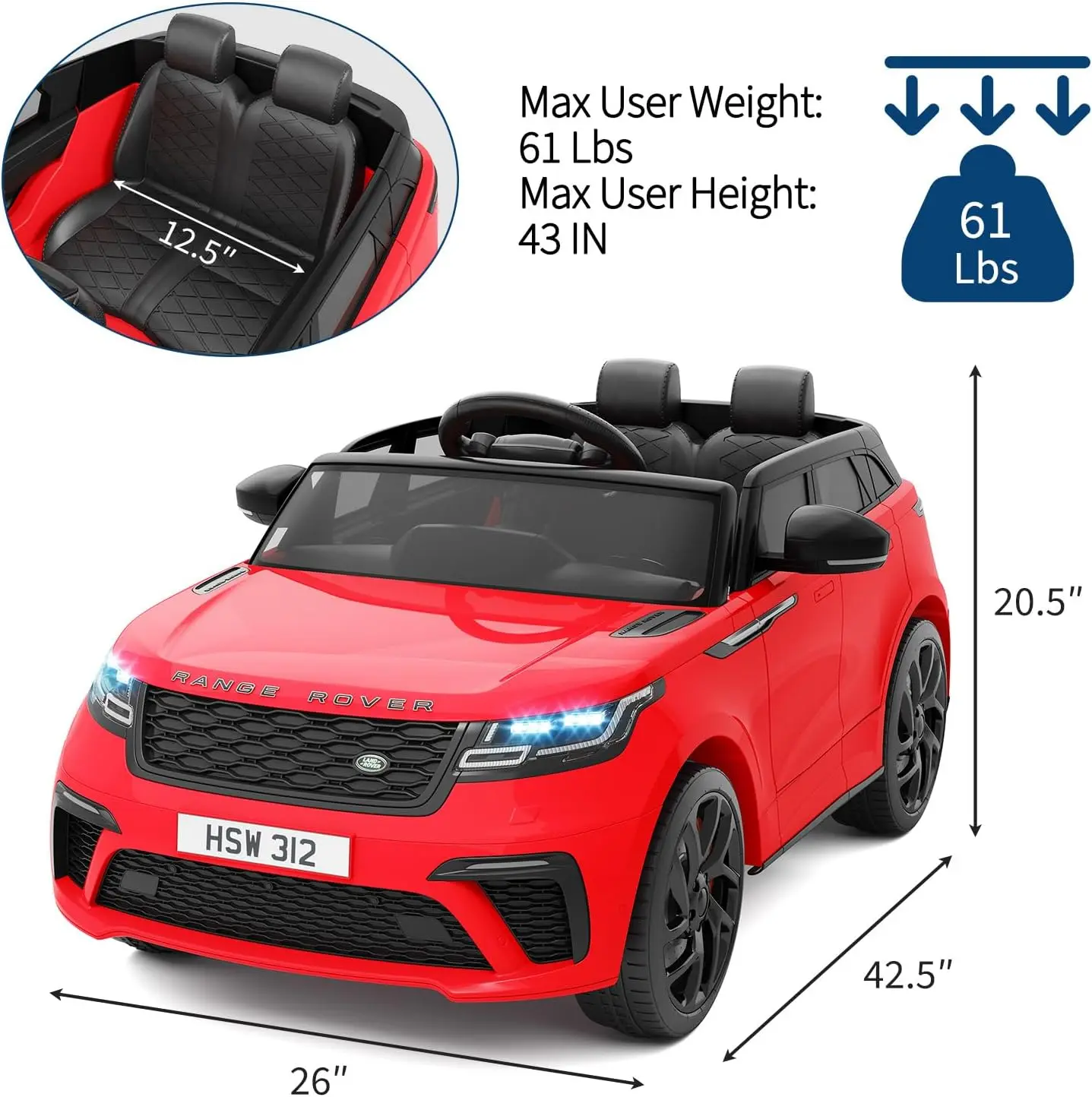 سيارة كهربائية 12 فولت، ركوب بمقعدين على سيارة للأطفال، مع جهاز تحكم عن بعد للوالدين وتشغيل قضيب السحب، وضع الروك، أضواء LED وMP3 #6