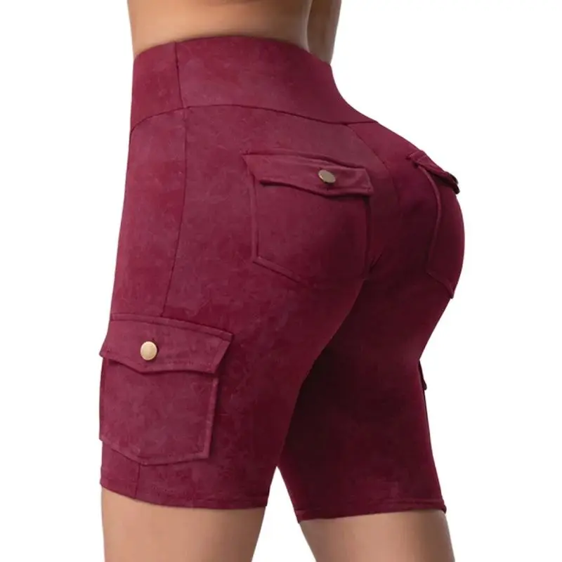 Frauen Gewaschen Druck Arbeit Tasche Yoga Shorts Butt Lifting Workout Strumpfhosen Sport Push-Up 5-Port Hosen Elastische Dünne sportswear