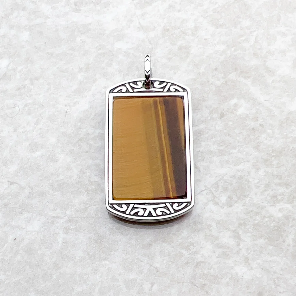 Pendant Dog Tag Tiger‘s Eye Brand New Jewelry Europe 925 Sterling Silver Trendy Gift For Women Men