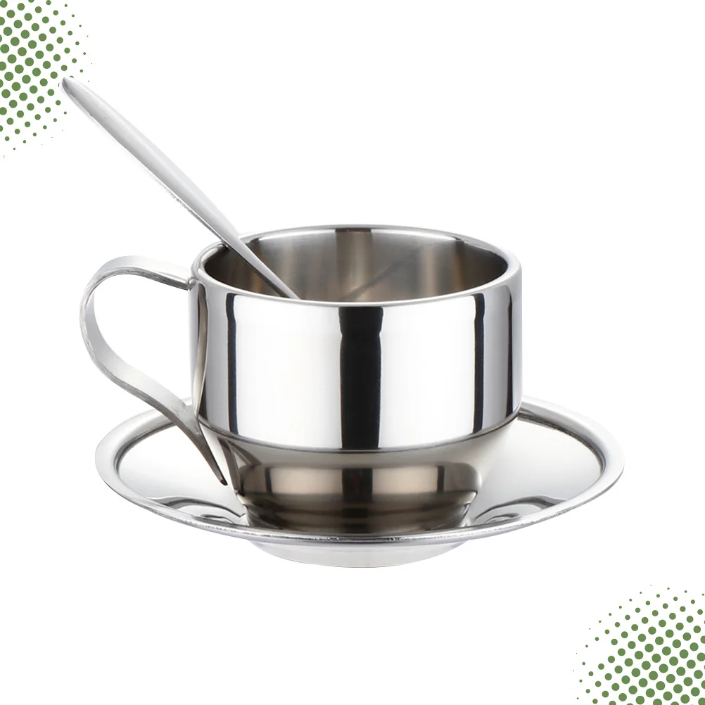 

3pcs Stainless Steel Tea Cup Set Coffee Spoon Plate Suit For Home Coffee Shop Drinkware Kitchen Bar Tableware Gift