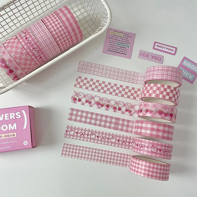 

6pcs/lot Basic Pink Blue/Orange Color Grid Style Decorative Tape Cute Cartoon Creative Washi Tape School Stationery