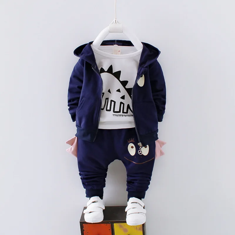 2023 Winter Baby Clothes Sets Boy Girl Thick Warm Hooded Top Pants Three-Piece Newborn Cartoon Cute Dinosaurs Outfit Suits 1-4Y