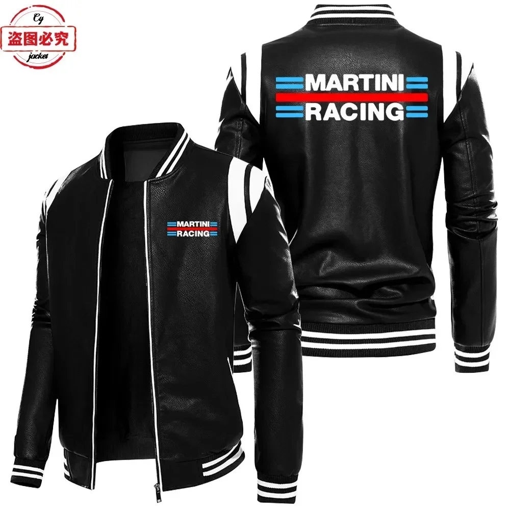 

Куртка из искусственной кожи с логотипом Martini Racing, контрастная расцветка, мужская, осенне-зимняя, с начесом