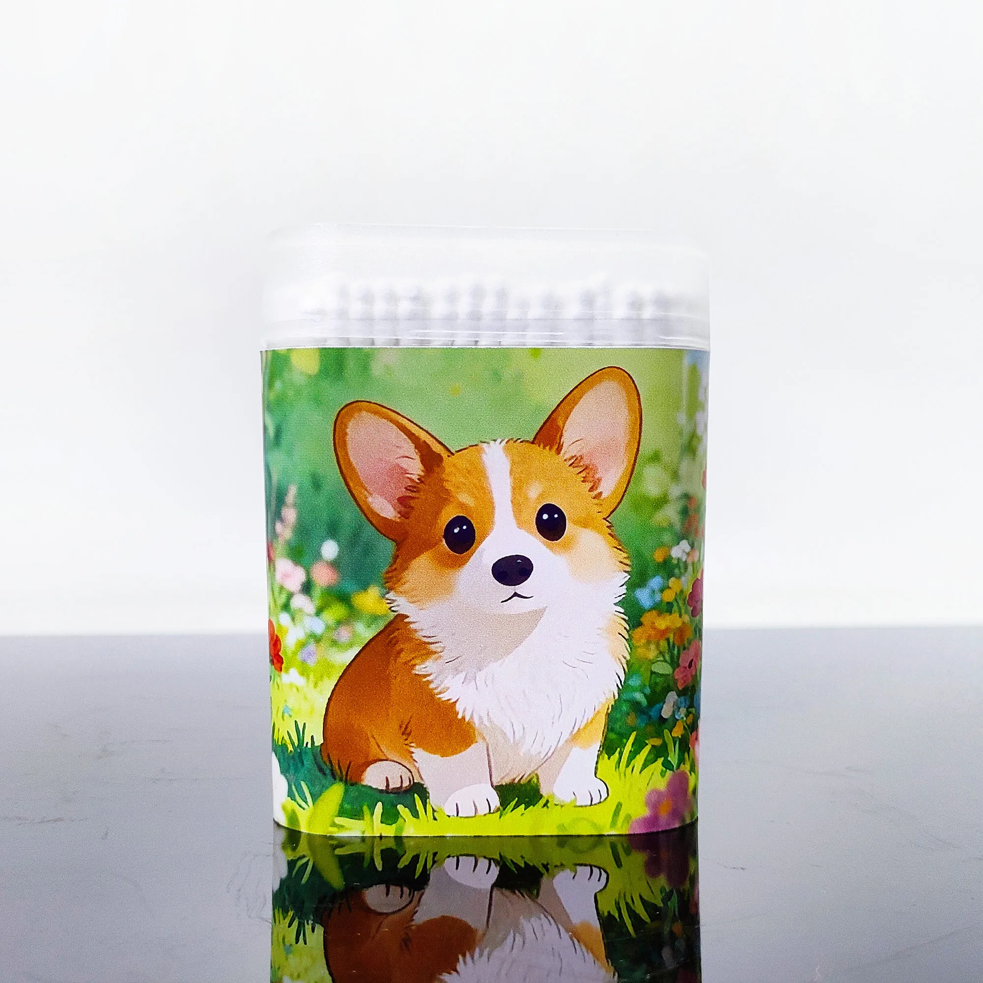 200개 반려견 코기 테마 면봉 이중 헤드 달팽이 모양 얇은 막대 면봉 다용도 사용