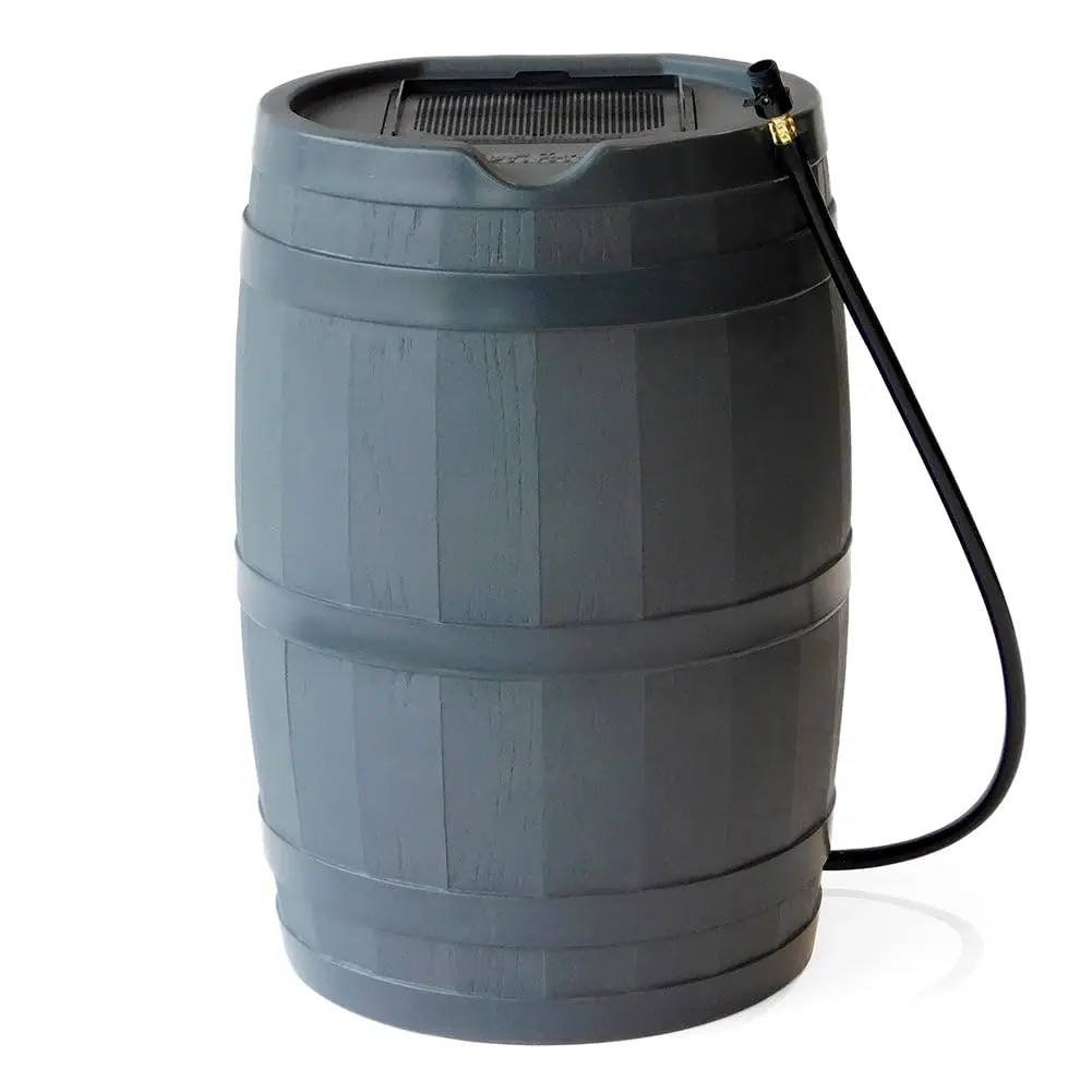 45 Gallon Heavy Duty Rain Water Catcher Barrel Container with Hose and Debris Screen for Outdoor Plants, Garden, and Landscapes