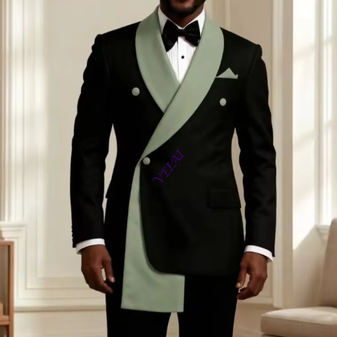 Luxury Suits for Men Slim Fit 2 Pieces Double Breasted Wedding Groom Mix and Match Diagonal Button Ceremony Reception Customized