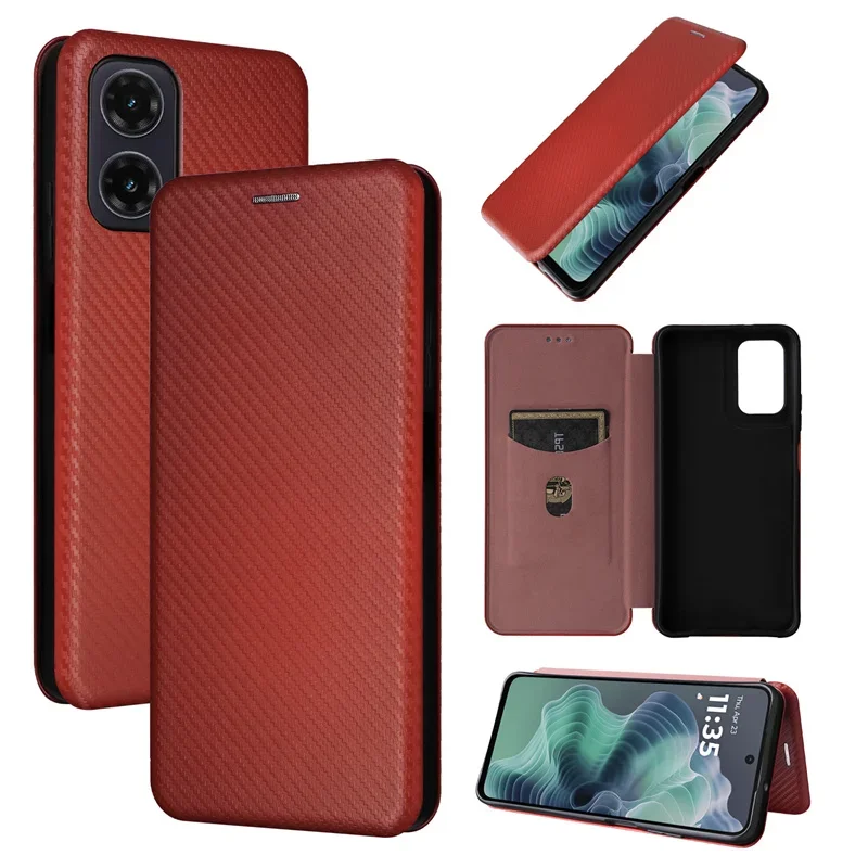 

For Motorola Moto G35 5G Cover Luxury Flip Carbon Fiber Skin Magnetic Adsorption Case For Moto G35 5G Protect Phone Bags