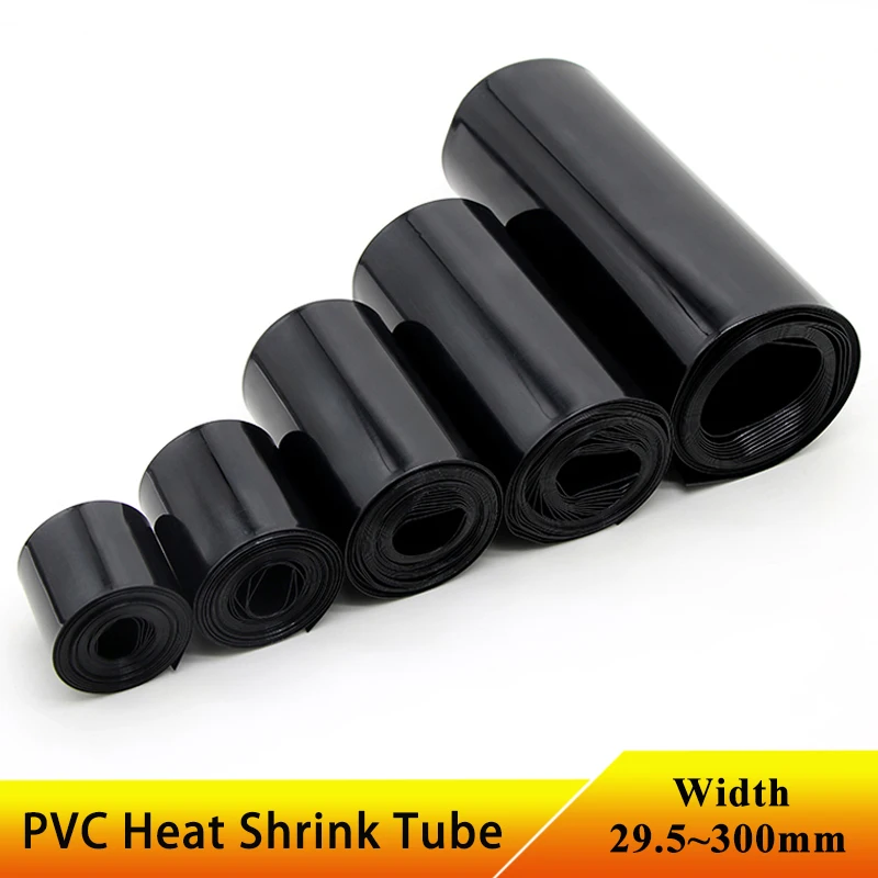 

1~20M Black Battery Film Width 29.5mm~300mm Insulated lithium Wrapping Cover Case Cable PVC Heat Shrink Tube for Battery Packs