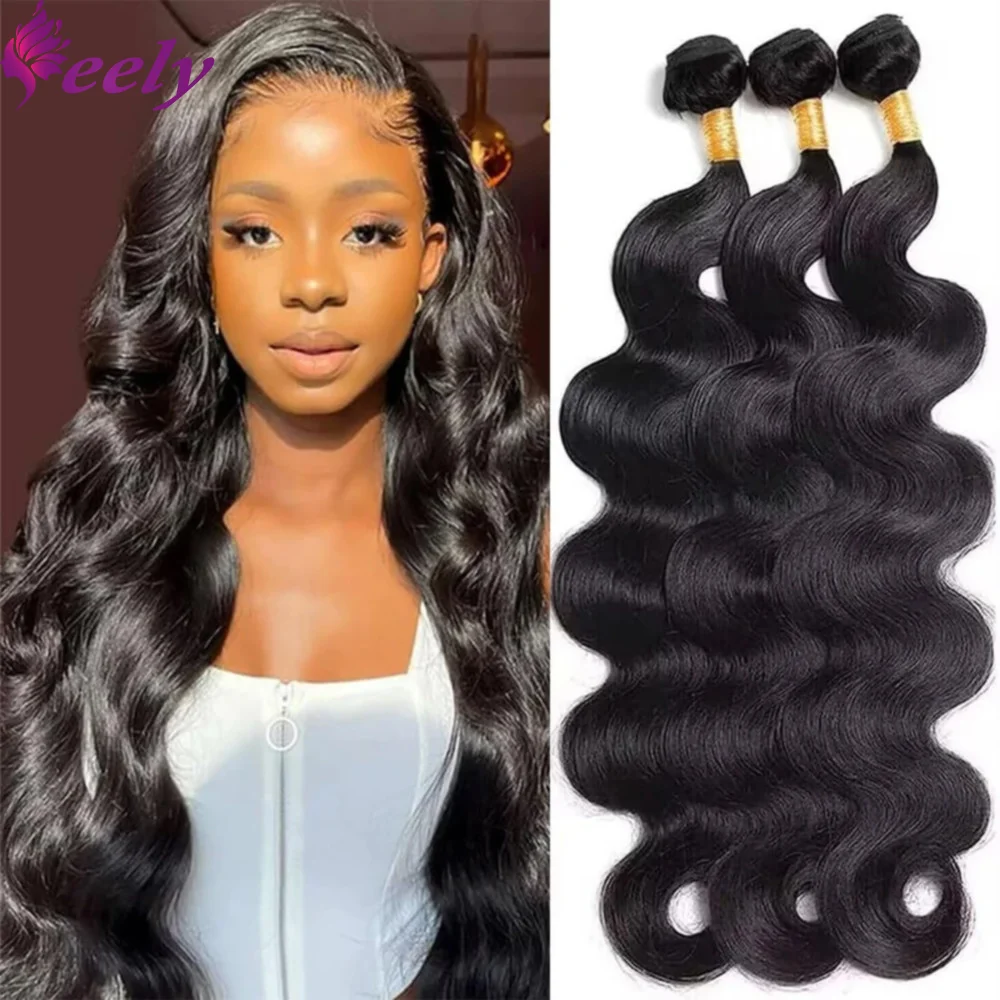 Mèches Brésiliennes Naturelles Noires 1/3 Naturelles Body Wave, Extension Non Traitée, pour Femme, 26 28 30, 100%