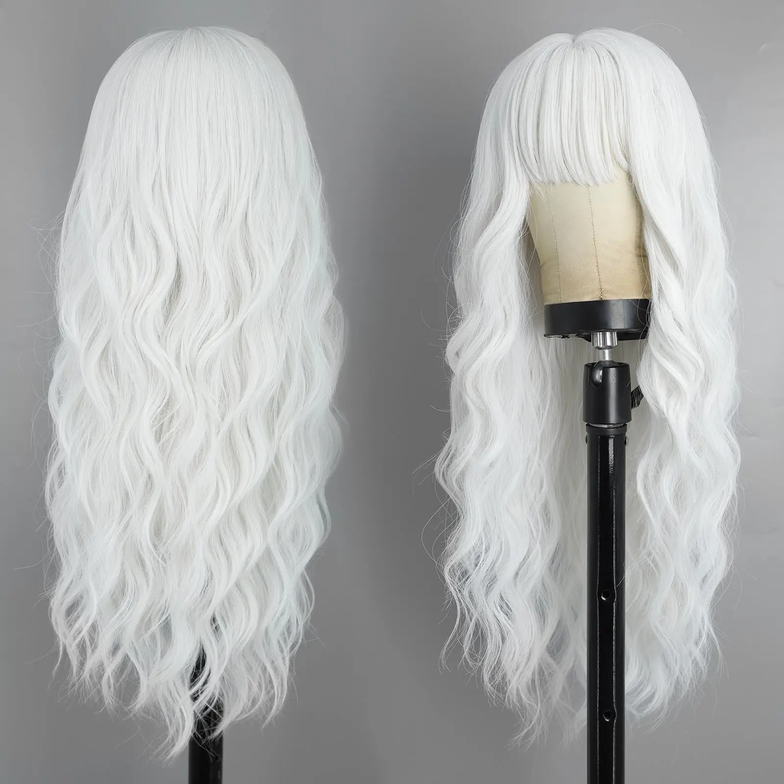 White Long Curly Synthetic Wig for Cosplay